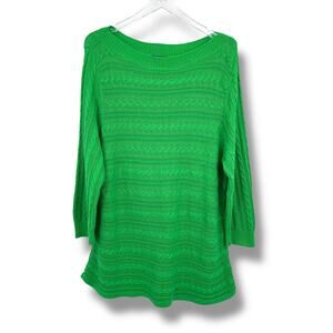 Chaps sweater 2X linen blend pullover boatneck pointelle knit kelly green